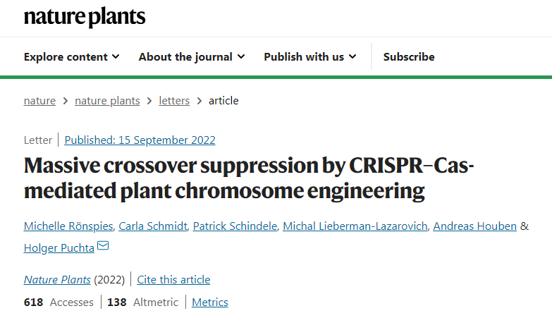 研究人員使用CRISPR/Cas分子剪刀來反轉染色體使編碼的性狀不受影響地遺傳下去